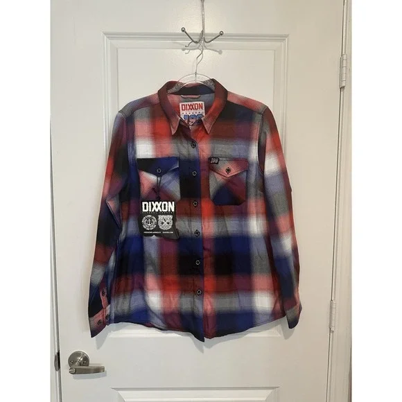 DIXXON Flannel "Channel 199" Women's LARGE Travis Pastrana Plaid Button Shirt - Picture 1 of 7